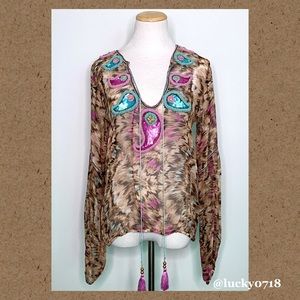 TAJ by Sabrina Crippa EUC Leopard Beaded Top Sz M